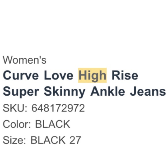 Curve Love High Rise Super Skinny Ankle Jean Black - 27/4 - Picture 2 of 5